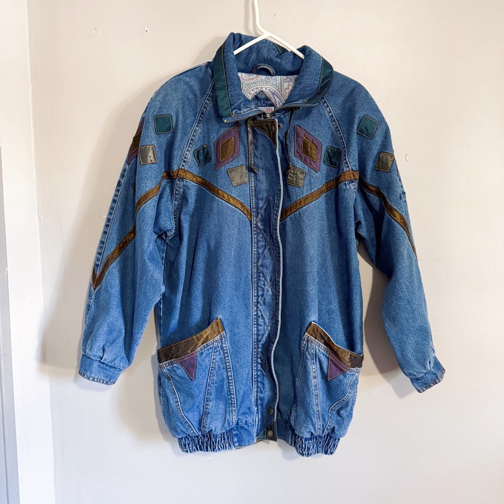 Vintage Current Seen Oversized Denim Patchwork Coat Size Medium